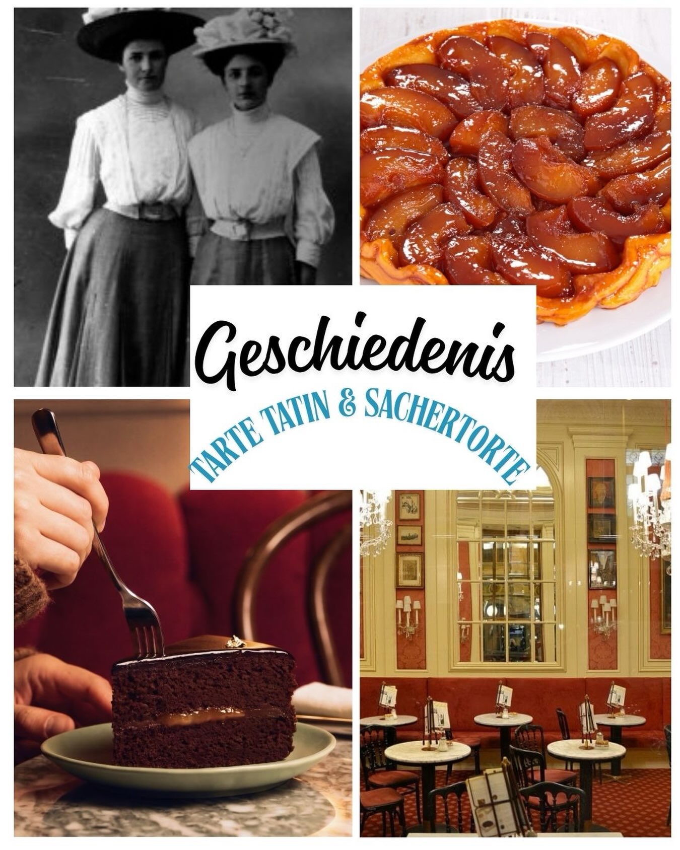 Op mijn blog heb ik meer dan 100 afleveringen geschreven over de geschiedenis van beroemde recepten, producten of merken. Mooie verhalen die ik ook graag hier wil delen. Dus vanaf nu is iedere vrijdag ‘geschiedenisdag’. Met vandaag: twee beroemde taarten. Sachertorte De Sachertorte werd al in 1832 bedacht door de Oostenrijker Franz Sacher. Hij kreeg als leerling in de keuken de opdracht een vrouwelijke, droge en compacte taart te maken. Het resultaat, een stevige chocoladetaart met abrikozenvulling en een dikke chocolade glazuurlaag bovenop, bleek een doorslaand succes!
Franz ging werken bij hofleverancier Dehne (later Demel) die de taart nog steeds serveert. Later begon hij ook een eigen zaak. Zijn zoon Eduard opende in 1876 restaurant Sacher. Daar wordt nog steeds Wiener Sacher-Torte gebakken. Volgens origineel – geheim! – recept. Door een ruzie tussen Demel en Sacher over het originele recept besliste een rechter in 1963 dat alleen Sacher de originele taart mocht verkopen. Sindsdien heet de taart van het café Original Sacher-Torte. Alle andere bakkers, en dus ook Demel, mogen hun taart Sachertorte noemen. Een verschil van een klein streepje dus. Het zal de klant een worst, eh taart zijn. Tarte Tatin Deze -omgekeerde – appeltaart is een uitvinding van de Franse zussen Stéphanie en Caroline Tatin. Rond 1880 runden zij een herberg in Lamotte-Beauvron, een dorpje ten zuiden van Parijs. Zij noemden hun taart tarte Solognote (taart uit de Sologne regio). Op een dag maakte één van de zussen ‘per ongeluk’ een foutje. Ze legde eerst de appels in de vorm en toen pas het deeg. Om de fout te herstellen keerde ze de taart na het bakken om op een bord e voilà: la tarte tatin was geboren. Volgens andere bronnen was de ‘omgekeerde appeltaart’ al veel langer een specialiteit van de Sologne regio. En hebben de zussen de taart alleen maar beroemd gemaakt. Zij hebben dan ook de naam van deze taart zelf nooit ‘geclaimd’. Pas toen het beroemde Parijse restaurant Maxim’s het rond 1934 de taart op de kaart zette kreeg het de naam tarte Tatin.
#culinairegeschiedenis #sachertorte #tartetatin #taart