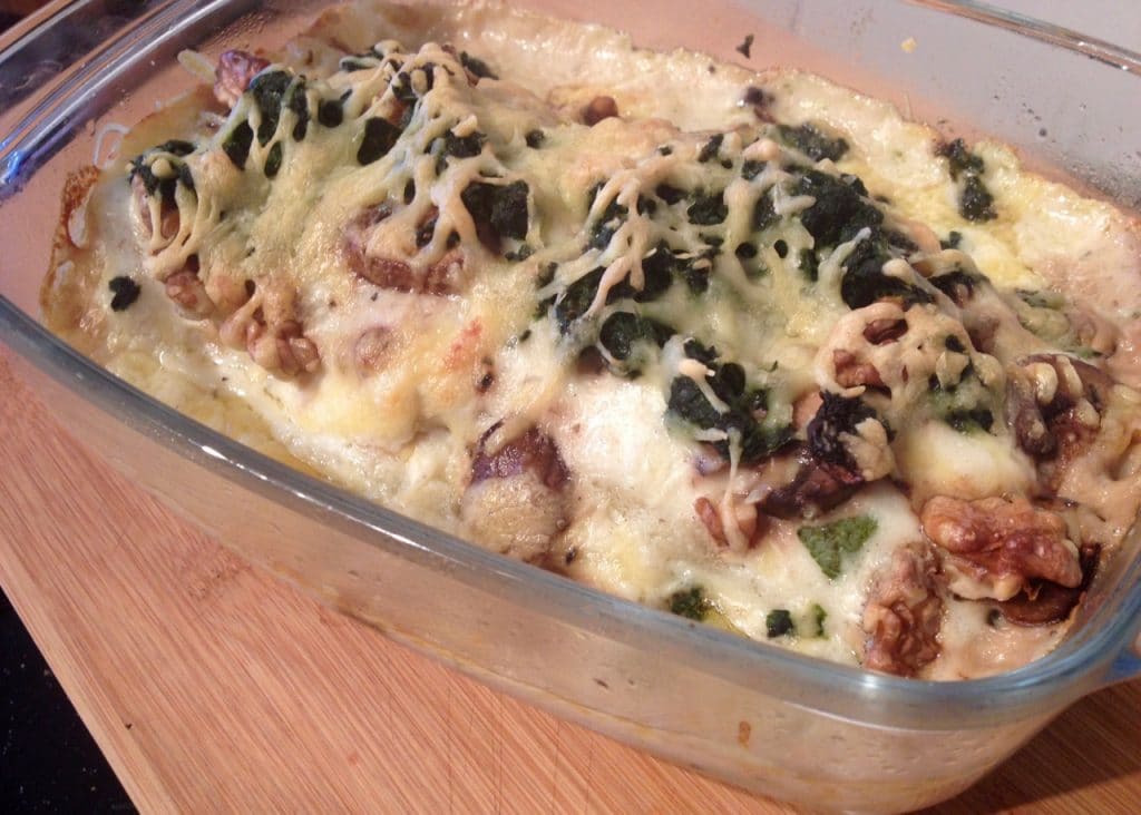 lasagne met kastanjechampignons en parmaham
