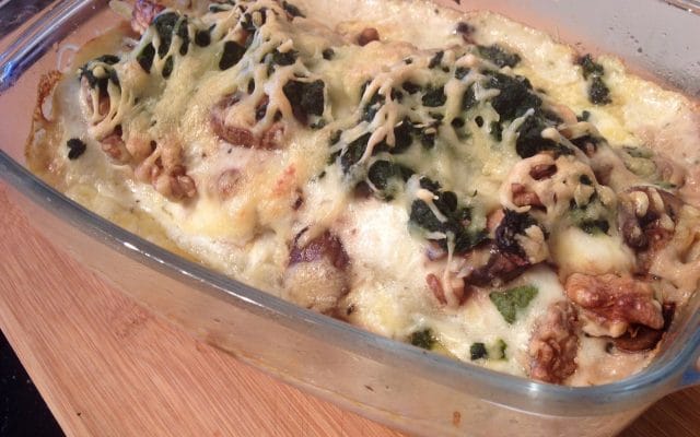 lasagne met kastanjechampignons en parmaham