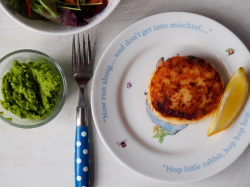 fish cakes and mushy peas