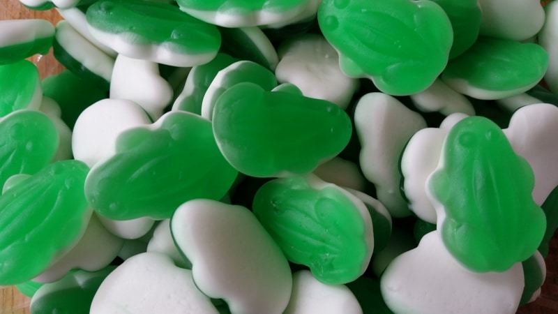 Nostalgie en eten -groene kikker snoep