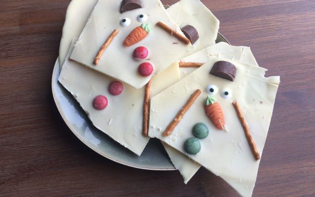 Melted snowman chocolate bark