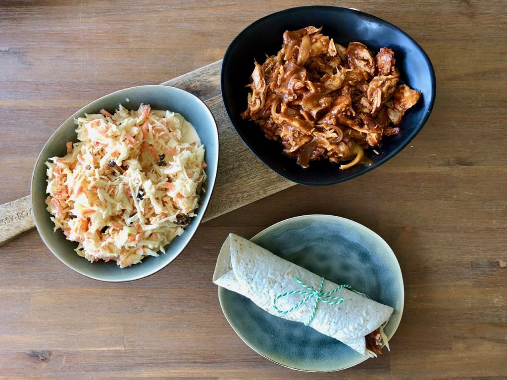 pulled chicken wraps