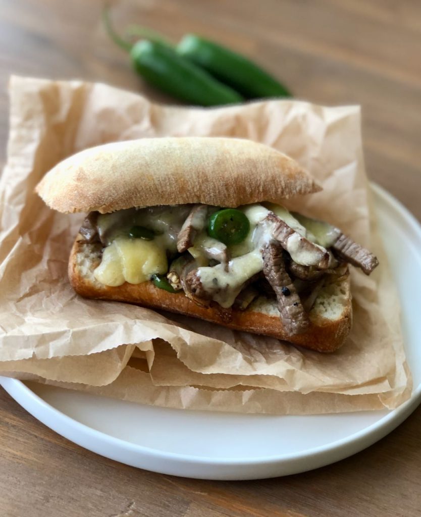 spicy philly cheesesteak sandwich