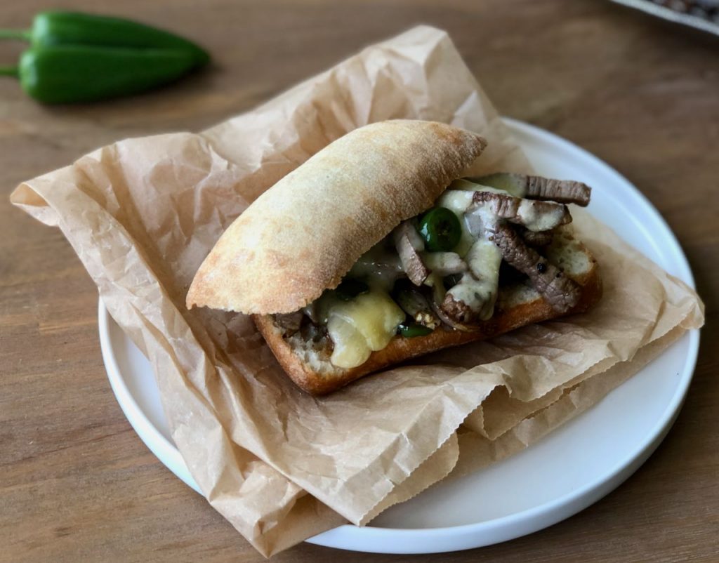 spicy philly cheesesteak sandwich