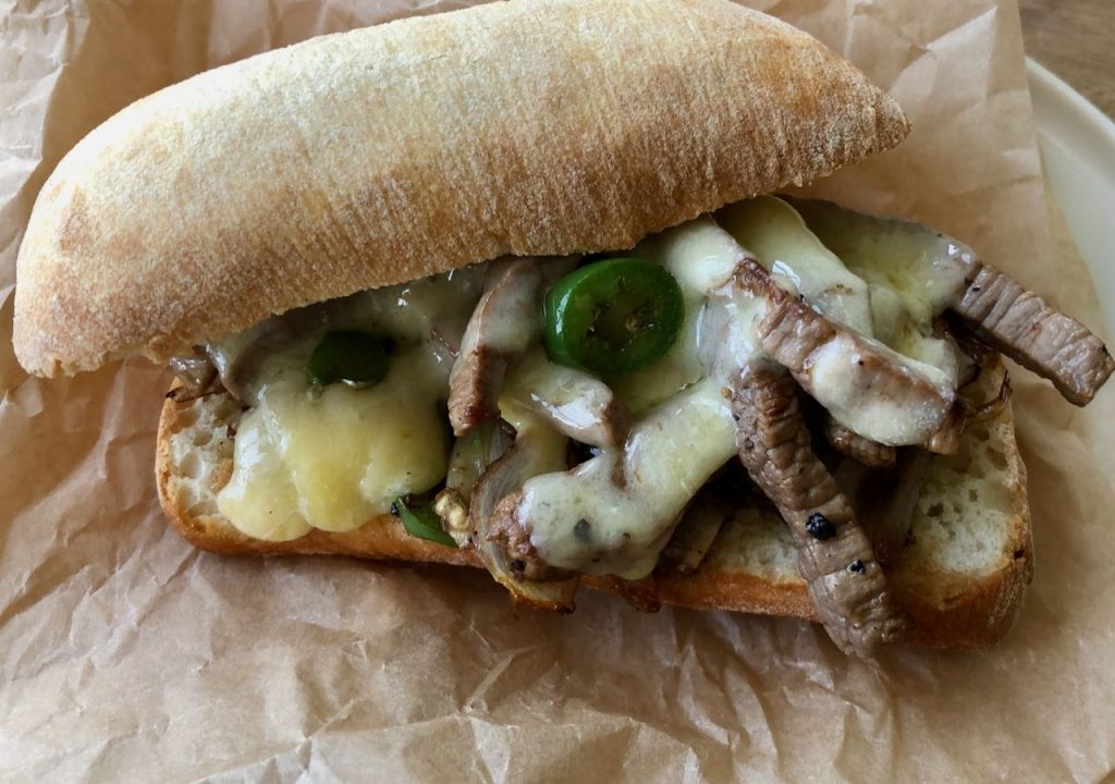 spicy philly cheesesteak sandwich
