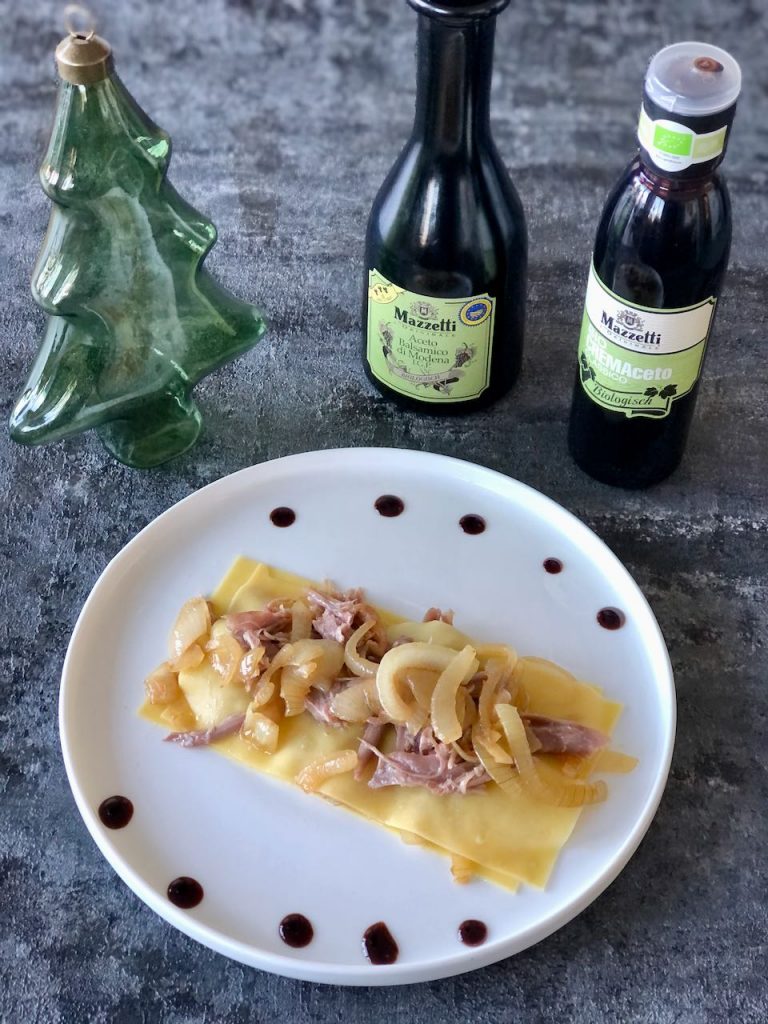 open lasagne met gekonfijte eendenbout
