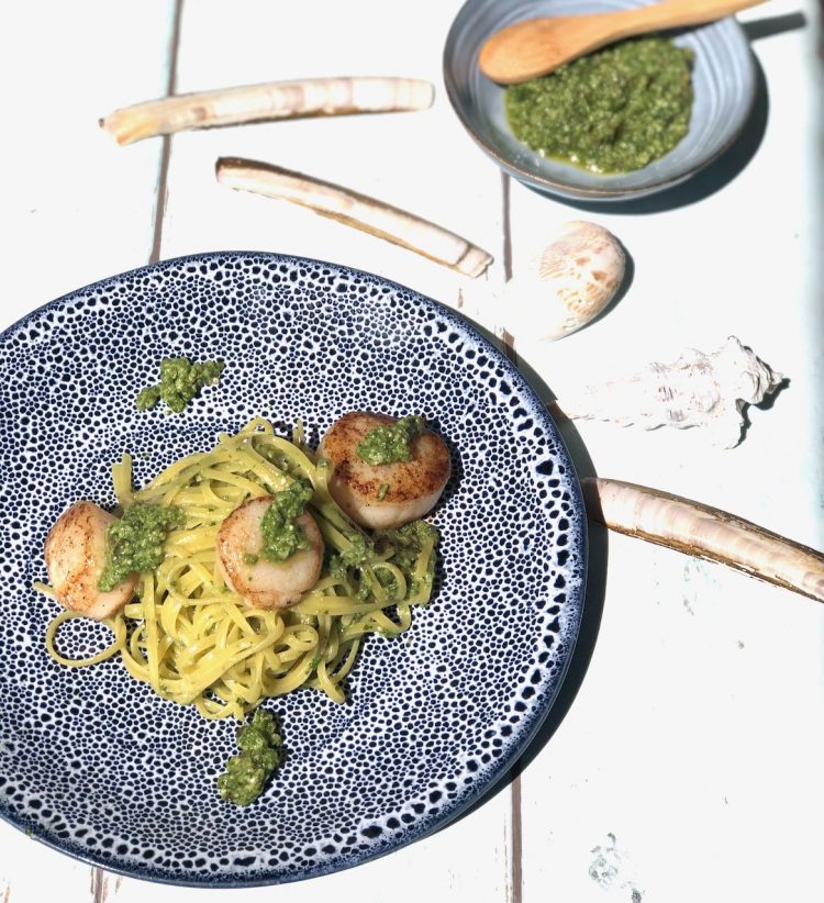 linguine met pesto van zeekraal