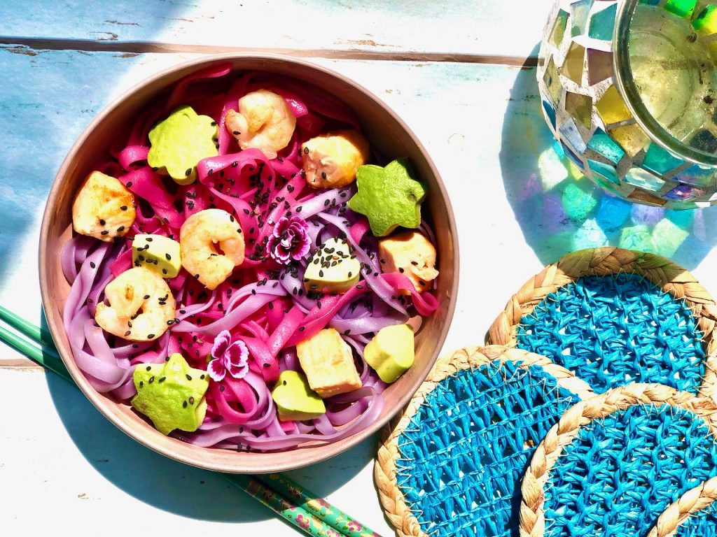 Pink noodle bowl