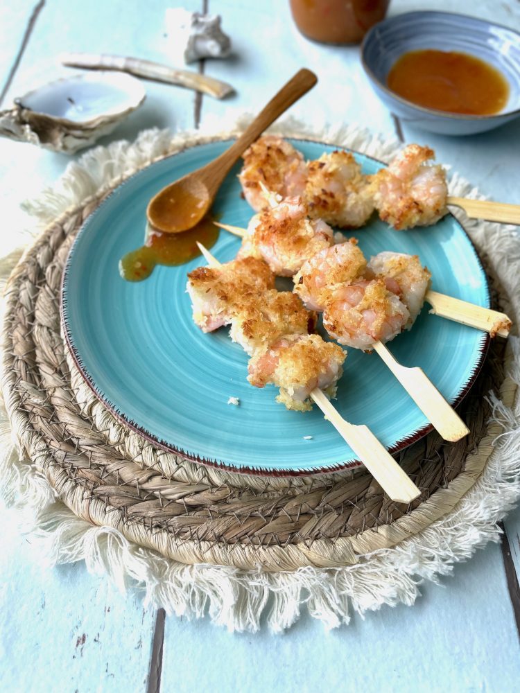 kokosgarnalen met mango chilisaus