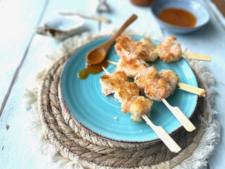 kokosgarnalen met mango chilisaus