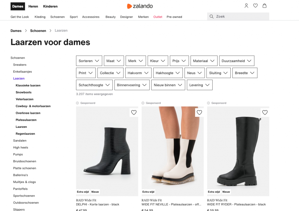 Scherm filter Zalando