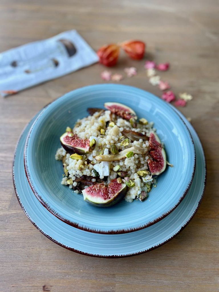 Parelcouscous met oesterzwam, vijg en geitenkaas
