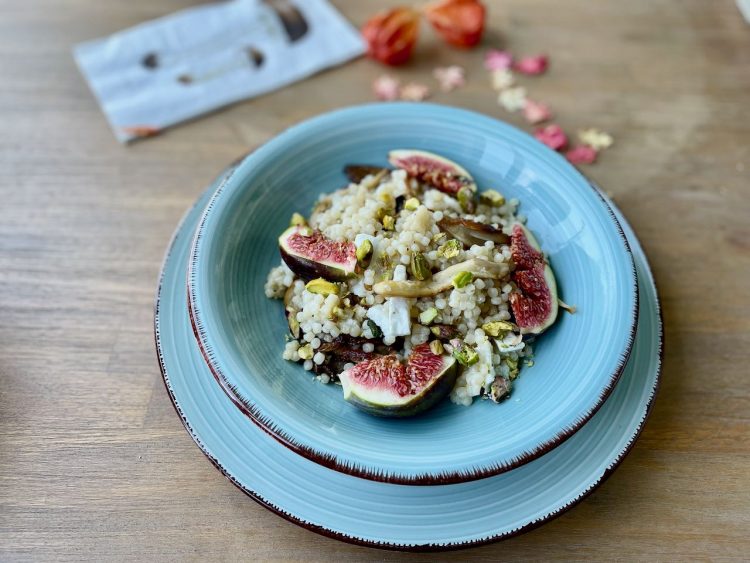 Parelcouscous met oesterzwam, vijg en geitenkaas