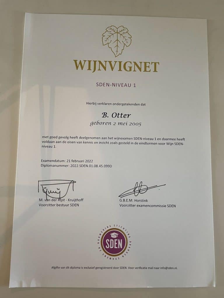 Wijn certificaat