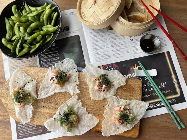 rijstcrackers met zalm