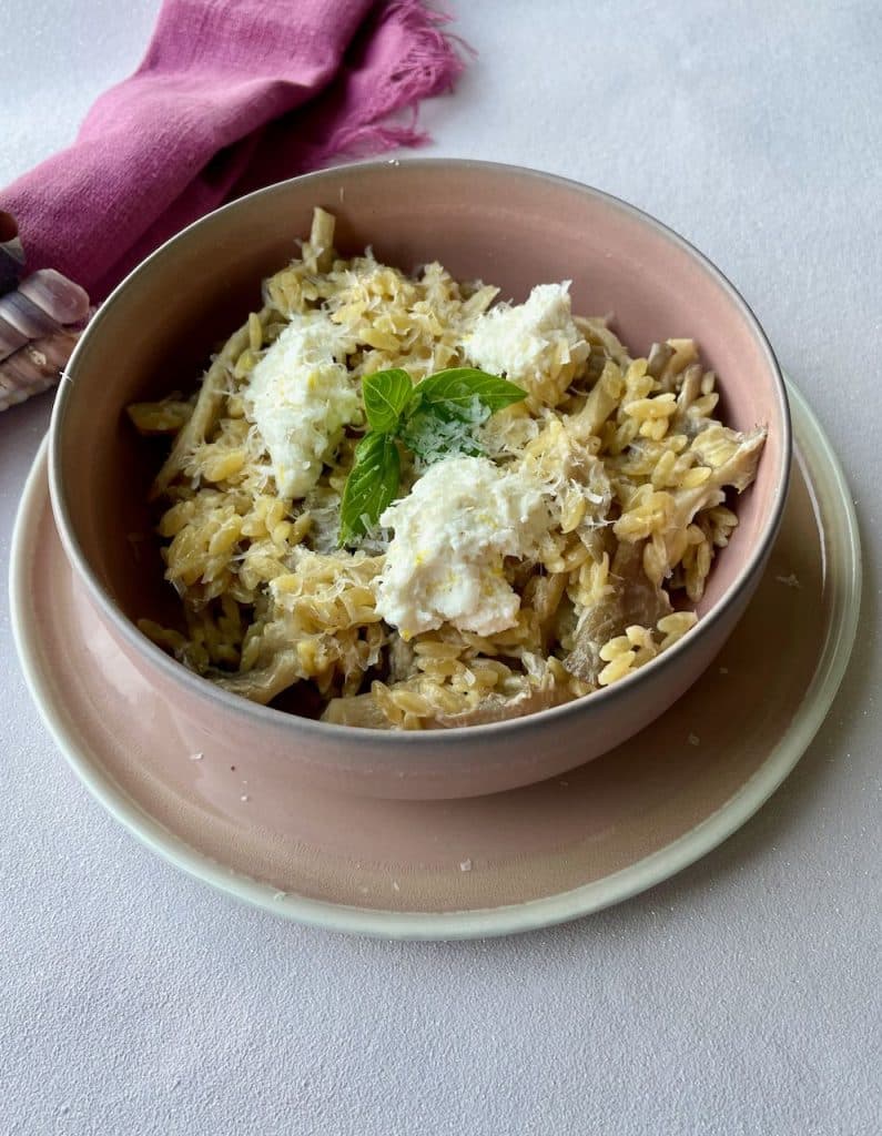 orzo met oesterzwammen en citroenricotta