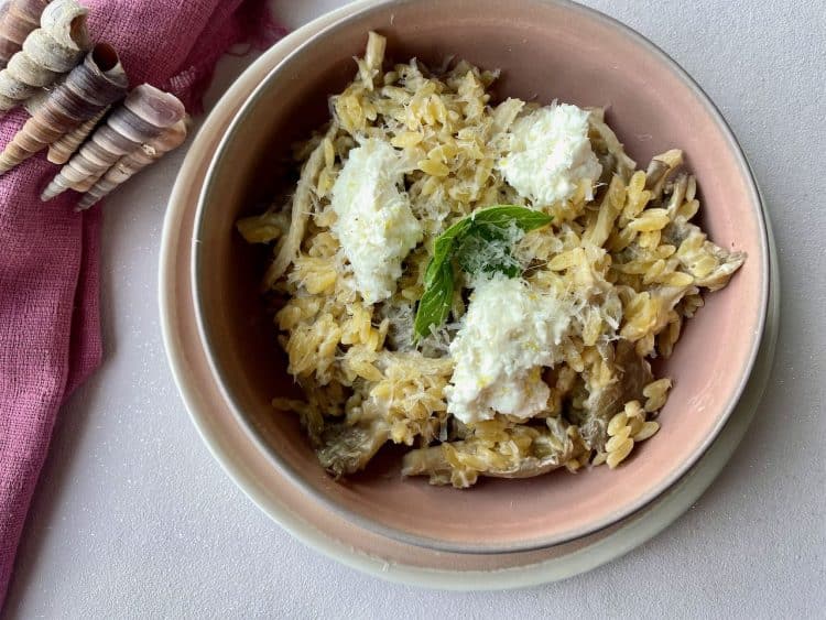 orzo met oesterzwammen en citroenricotta