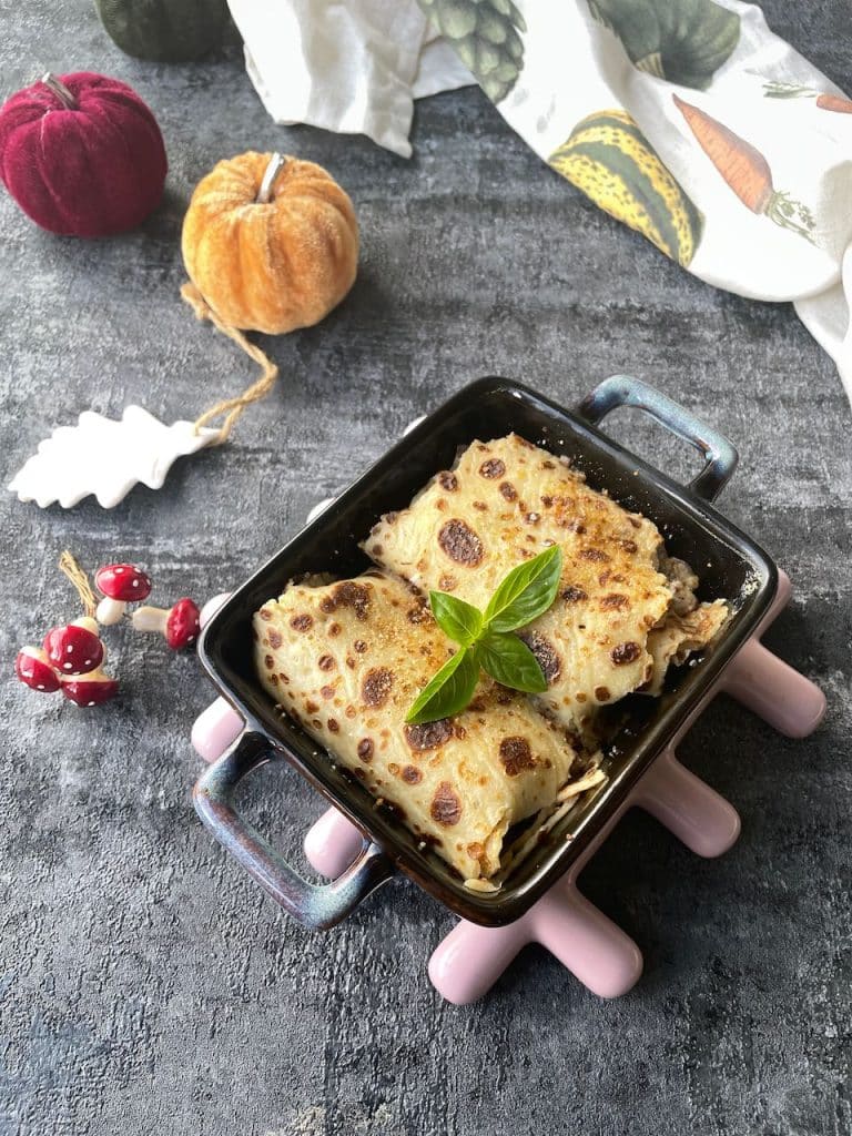 Pannenkoek pakketjes met paddenstoelen