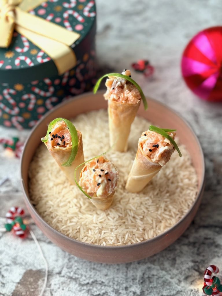 amuse hoorntjes met zalmtartaar