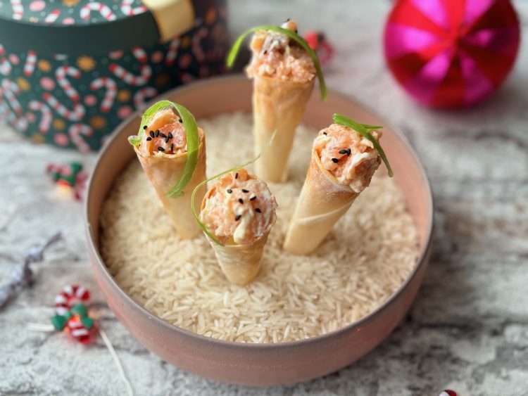 amuse hoorntjes met zalmtartaar